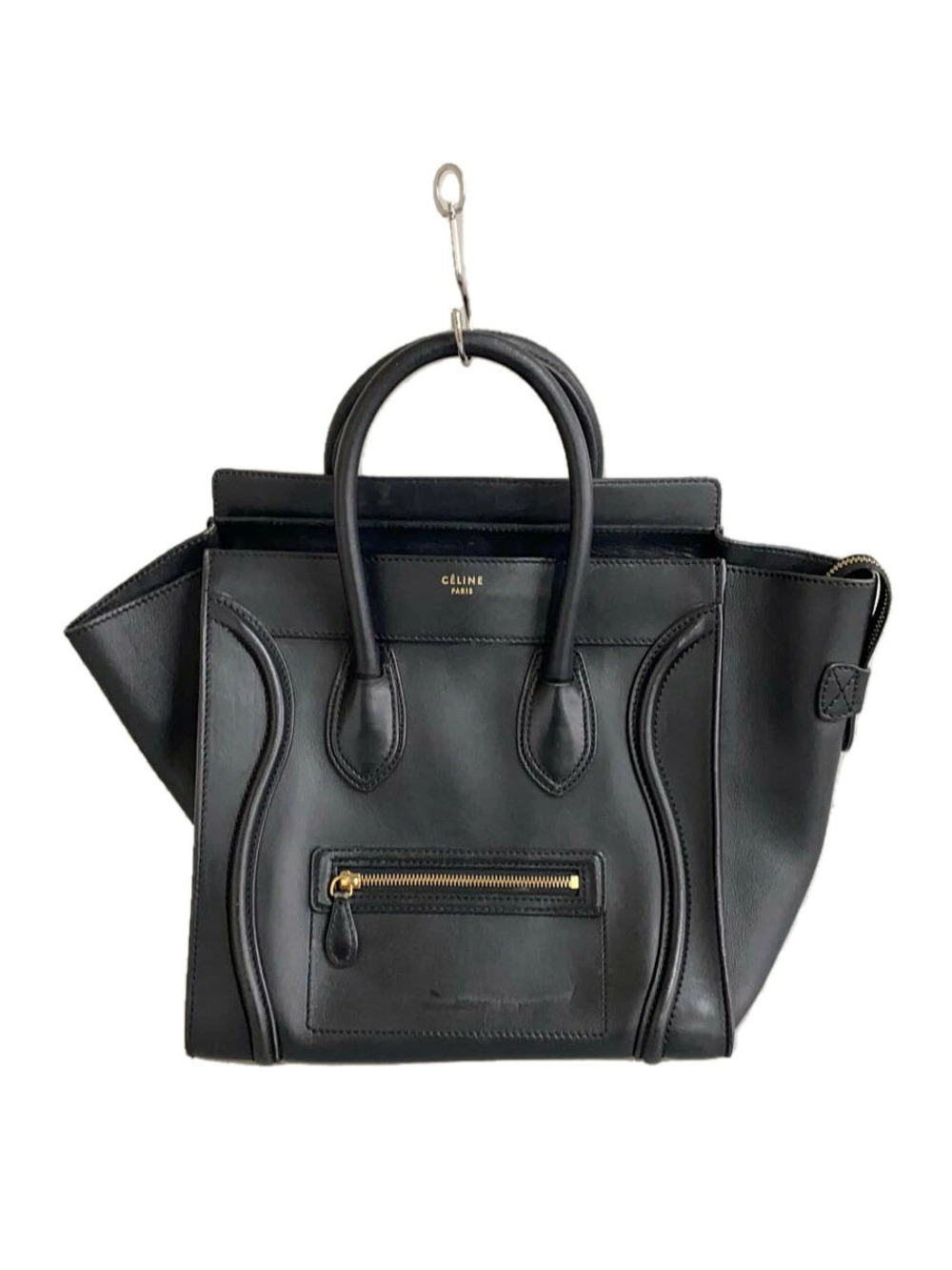 Celine Smooth Leather Luggage Tote bag top handles Black
